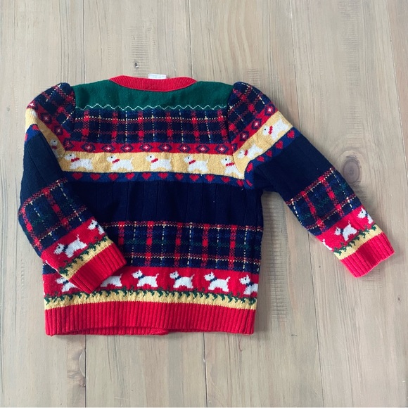 Vintage Cardigan Sweater Baby 24M Navy Red Yellow Heart Buttons Scottie Dogs Bow - Picture 9 of 9